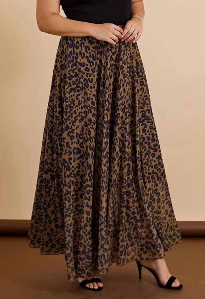 Leopard Watercolor Maxi Skirt in Brown