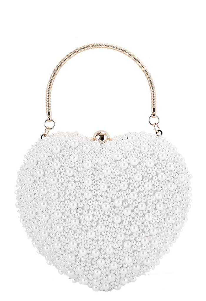Pure White Full Pearl Heart Clutch