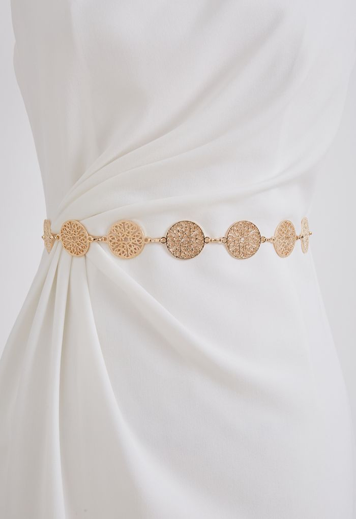 Hollow Out Carved Chain Belt in Gold
