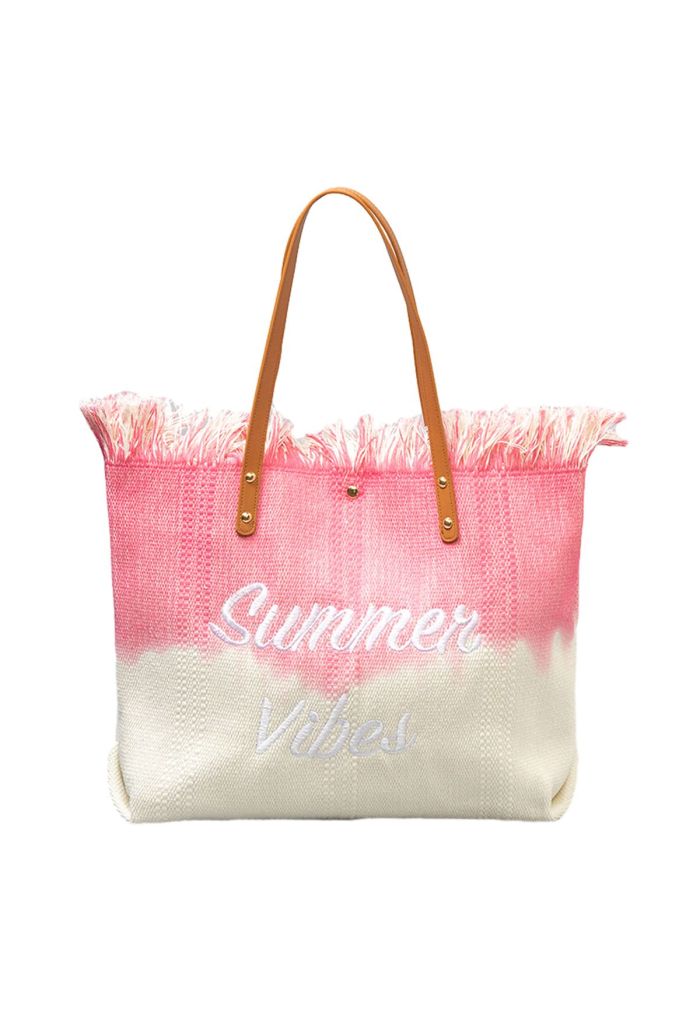 Summer Vibes Two-Tone Canvas Tote Bag in Pink