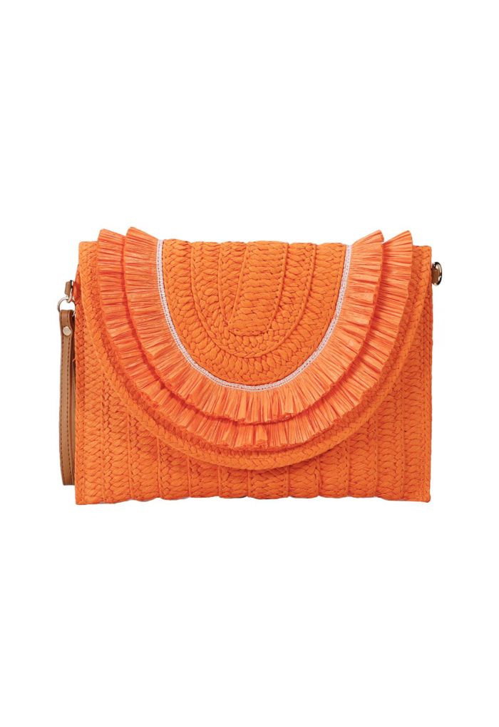 Raffia Solid Color Envelope Bag in Orange