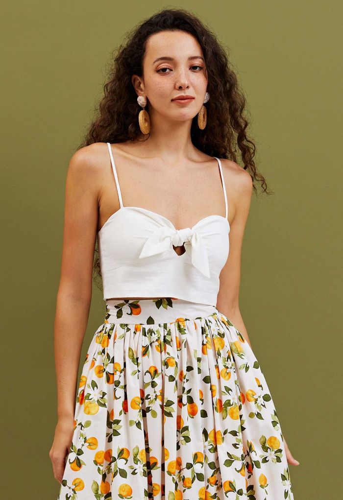 Tie Knot Cami Crop Top in White