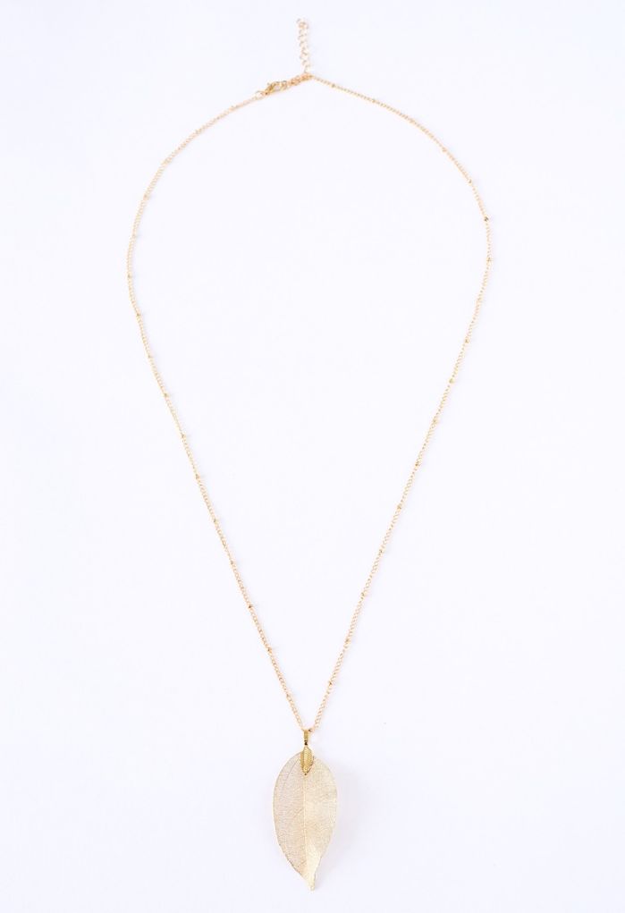 Gold Plated Leaf Pendant Necklace