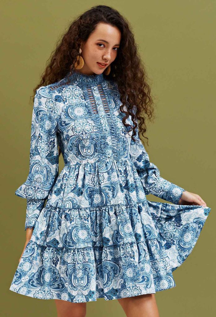 Eternal Paisley Cutwork Lace Frilling Dress