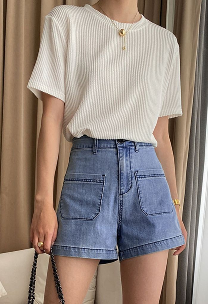 Patch Pockets Denim Shorts