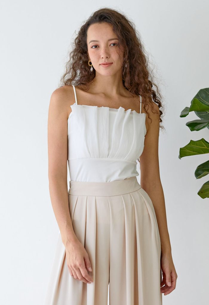 Pleated Front Cami Top in White
