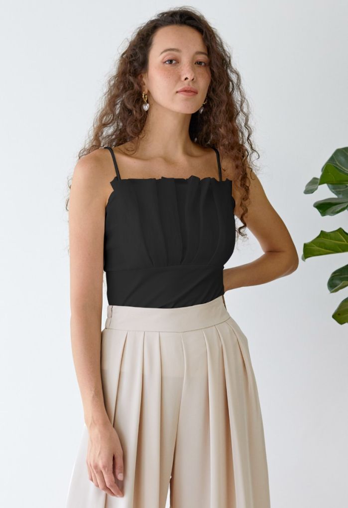 Pleated Front Cami Top in Black