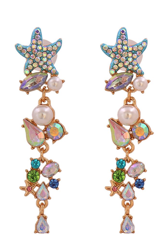 Laser Glam Starfish Rhinestone Drop Earrings
