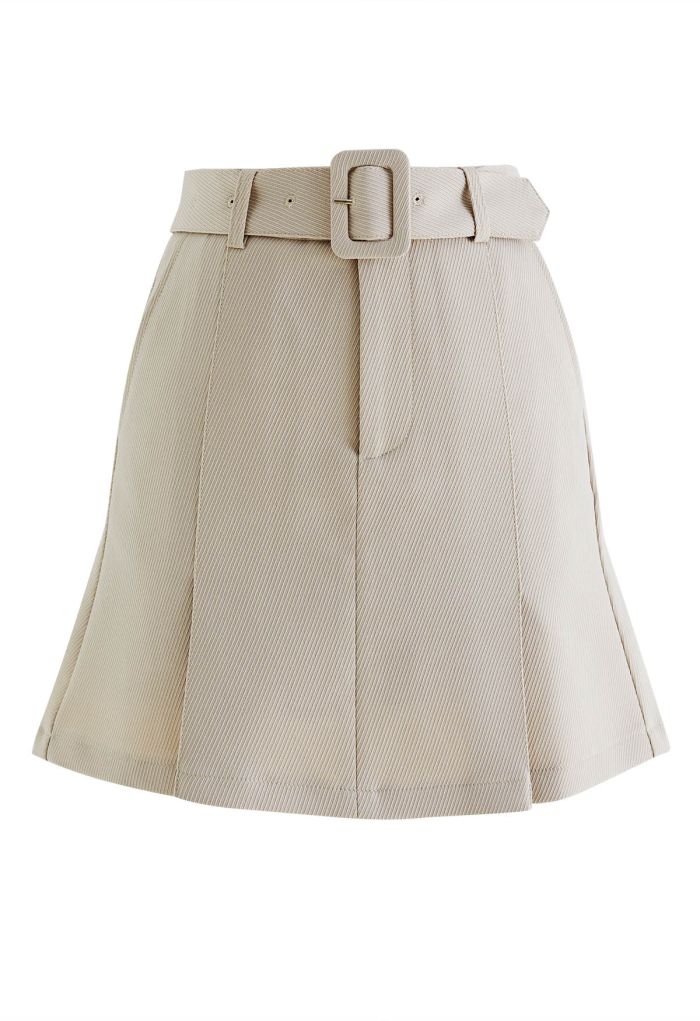 Functional Pockets Textured Belted Skorts