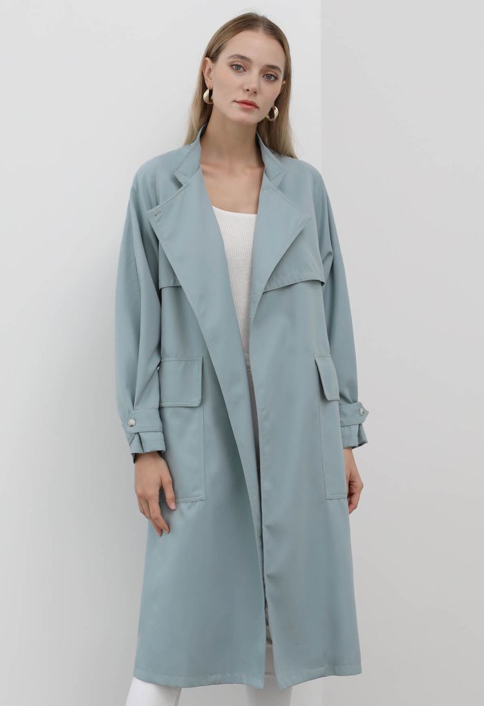 Ode to Autumn Belted Trench Coat in Blue