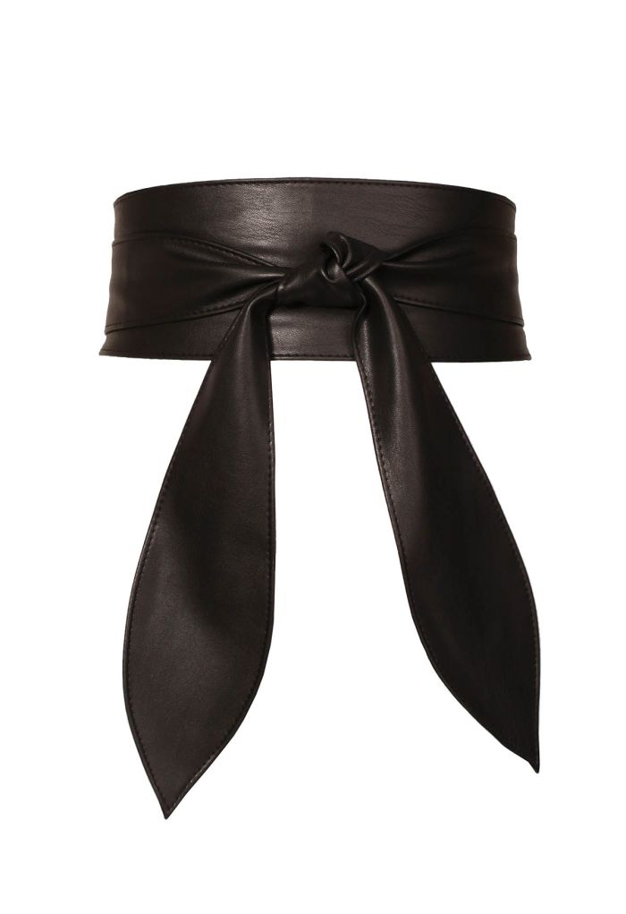 Faux Leather Tie Knot Corset Belt in Black