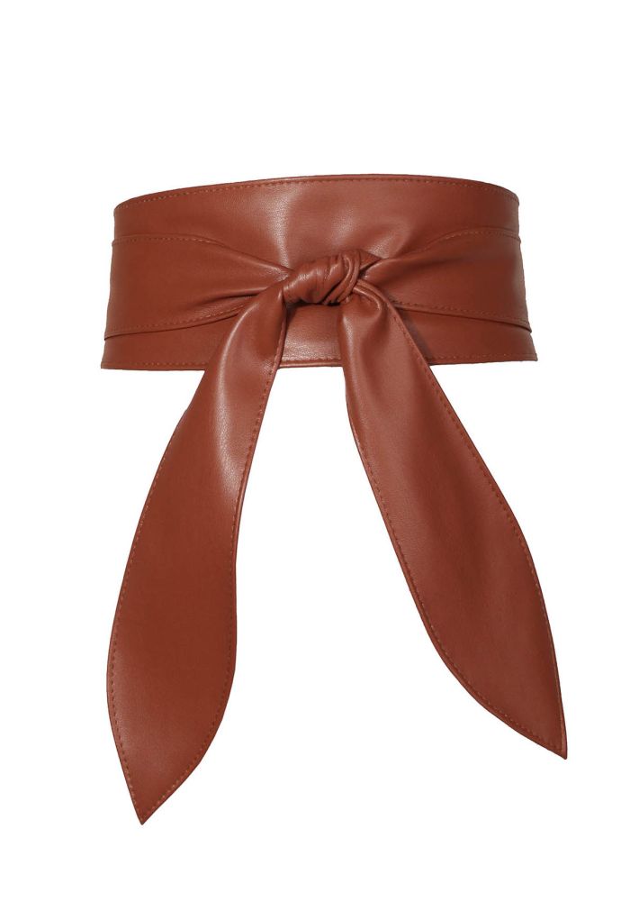 Faux Leather Tie Knot Corset Belt in Caramel