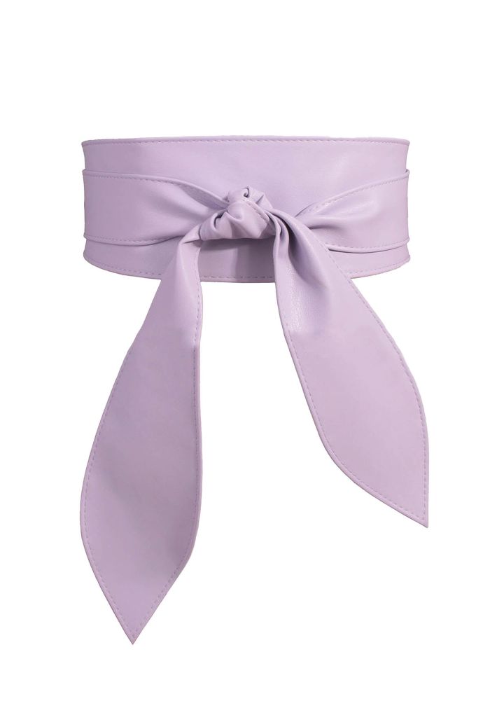 Faux Leather Tie Knot Corset Belt in Lilac