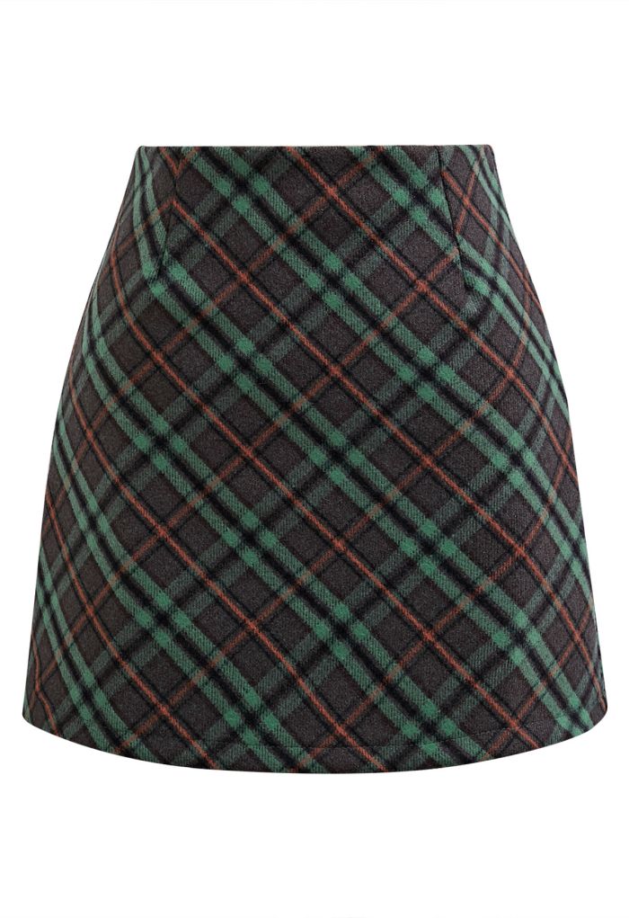 Modern Tartan Mini Bud Skirt in Green