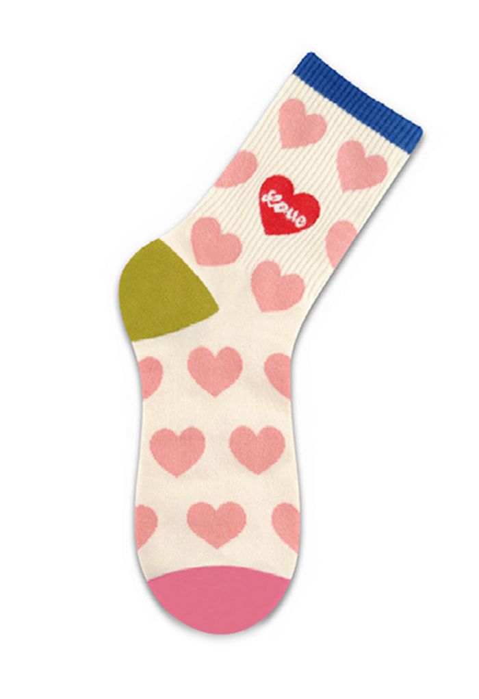 Lovely Heart Cotton Crew Socks in Cream