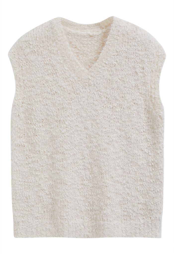 Softness V-Neck Knit Vest in Cream