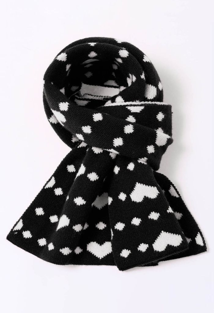 Sweet Little Heart Soft Knit Scarf in Black