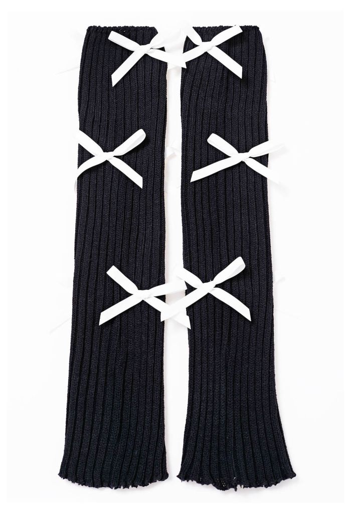 Bowknot Decor Knit Leg Warmers in Black
