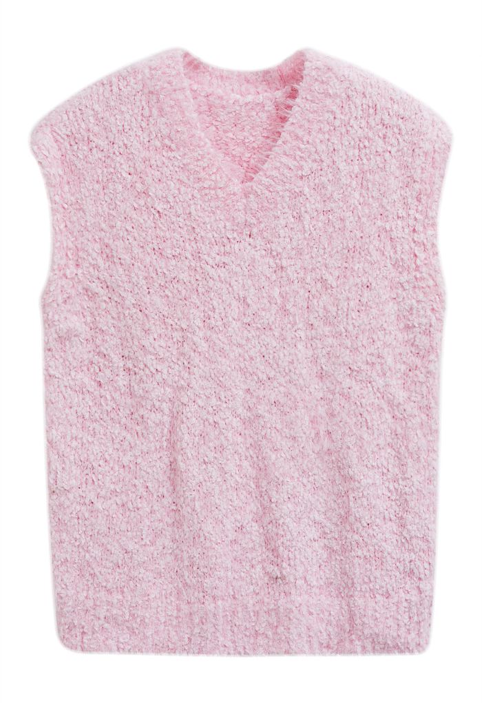 Softness V-Neck Knit Vest in Pink