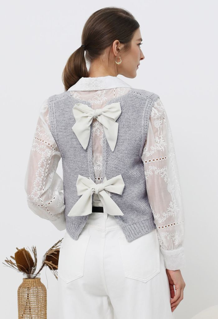 Sweet Bow-Tie Back Knit Vest in Grey