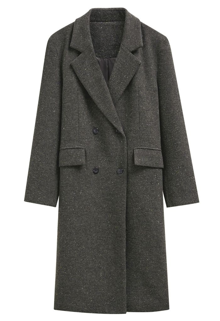 Notch Lapel Flap Pocket Double-Breasted Blazer Coat