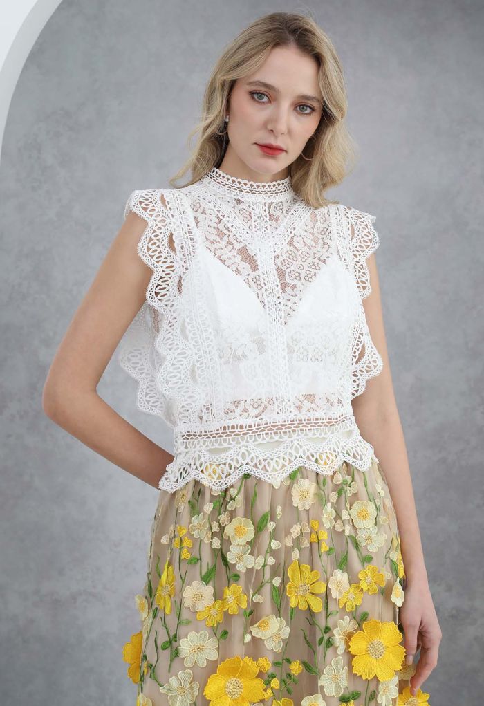 Your Sassy Start Sleeveless Crochet Lace Top in White