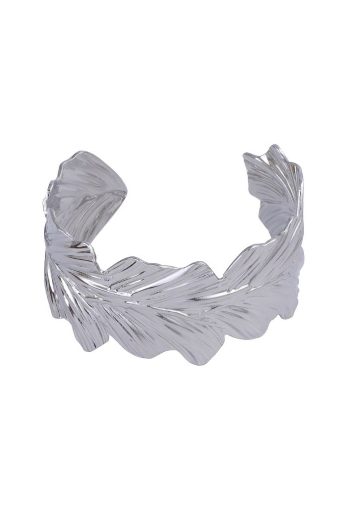 Tropical Leaf Open Cuff Bracelet in Silver