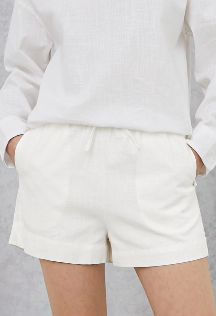 Drawstring Waist Side Pocket Linen-Blend Shorts