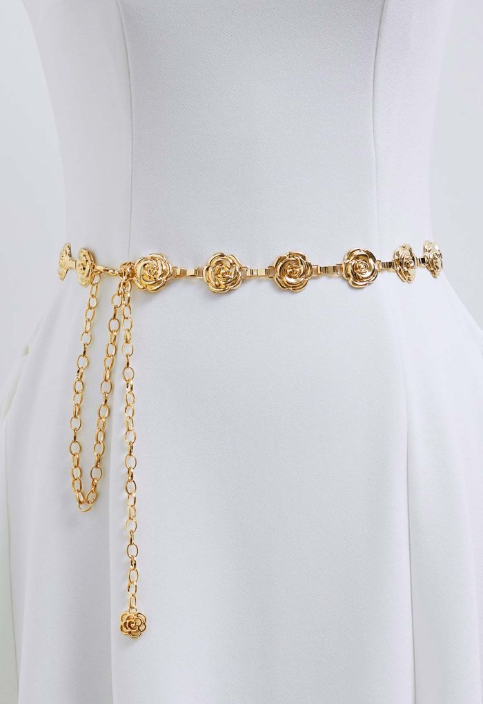 Blooming Rose Chain Belt in Gold