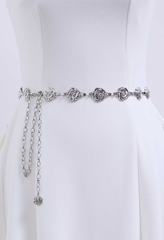 Blooming Rose Chain Belt in Silver
