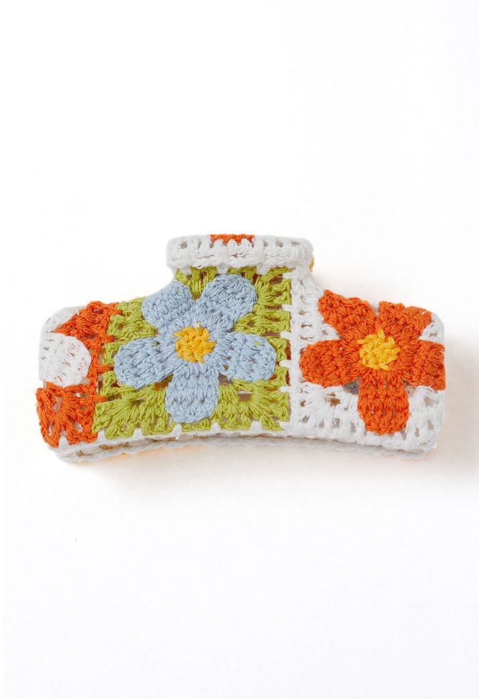 Floral Crochet Large Rectangle Hair Claw