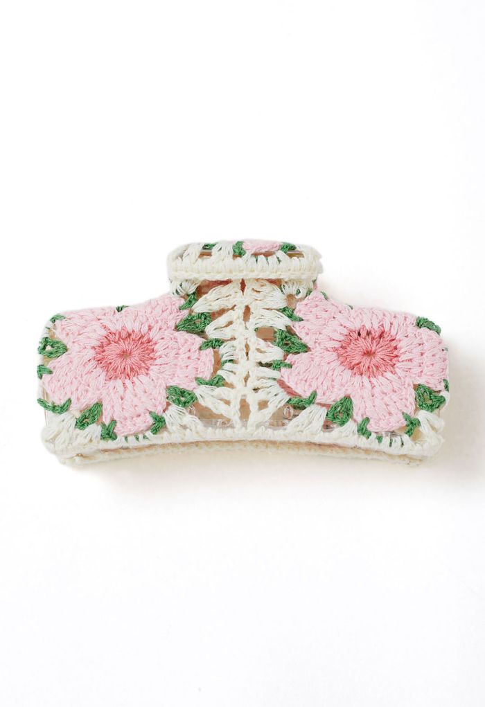 Cherry Blossom Crochet Large Rectangle Hair Claw