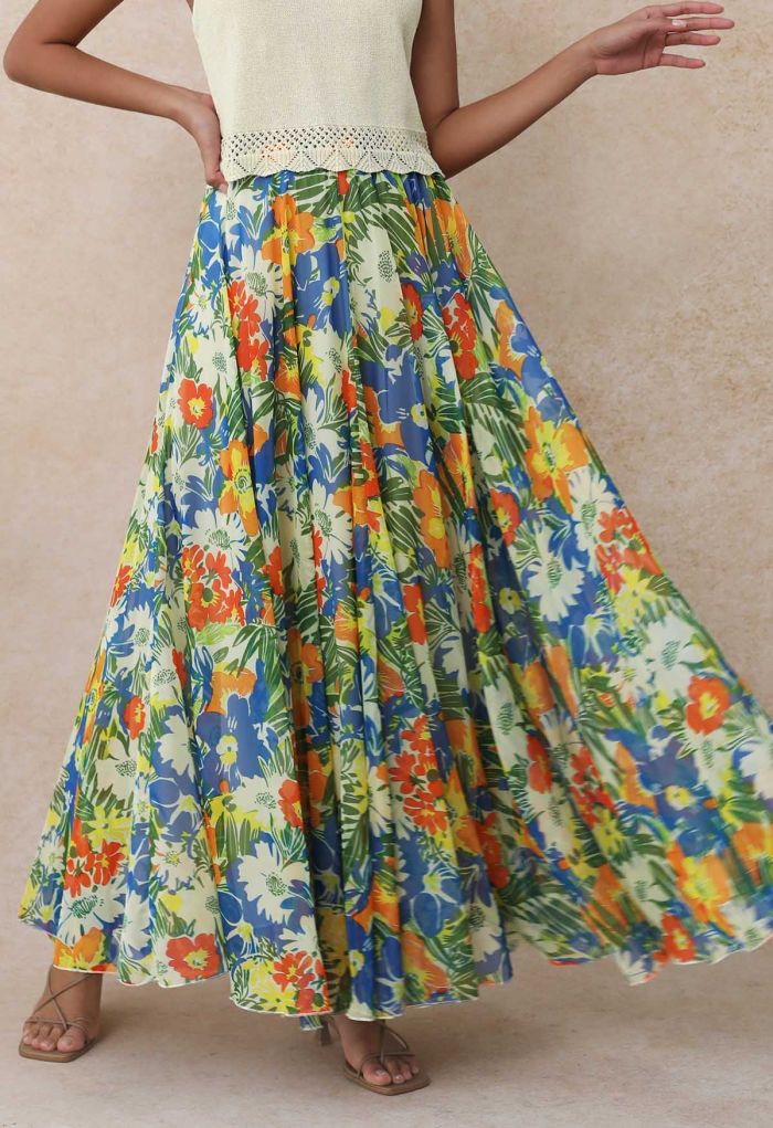 Jungle Blue Chiffon Maxi Skirt