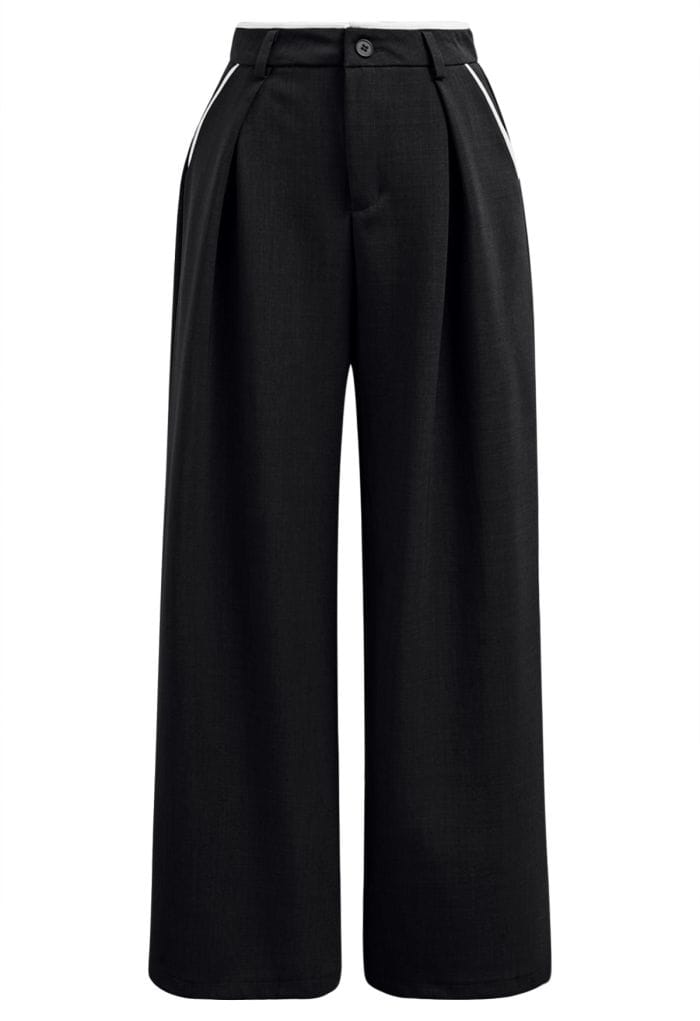 Contrast Binding Side Pocket Pants in Black
