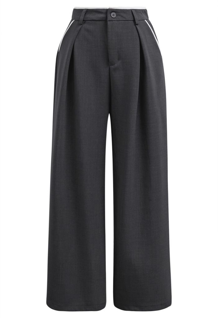 Contrast Binding Side Pocket Pants in Smoke