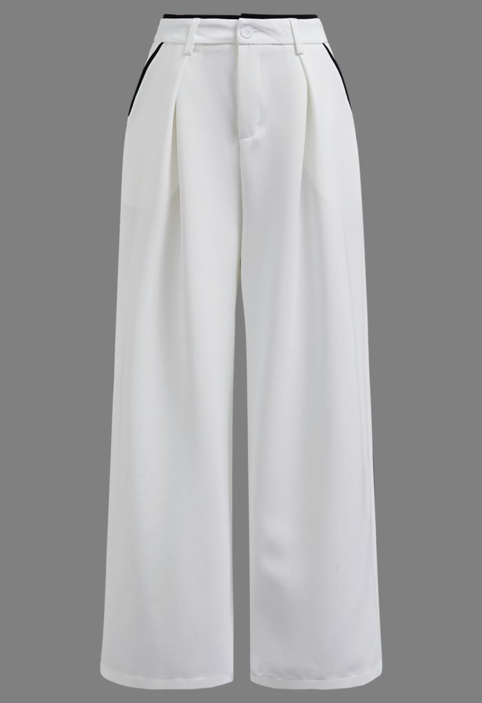 Contrast Binding Side Pocket Pants in White