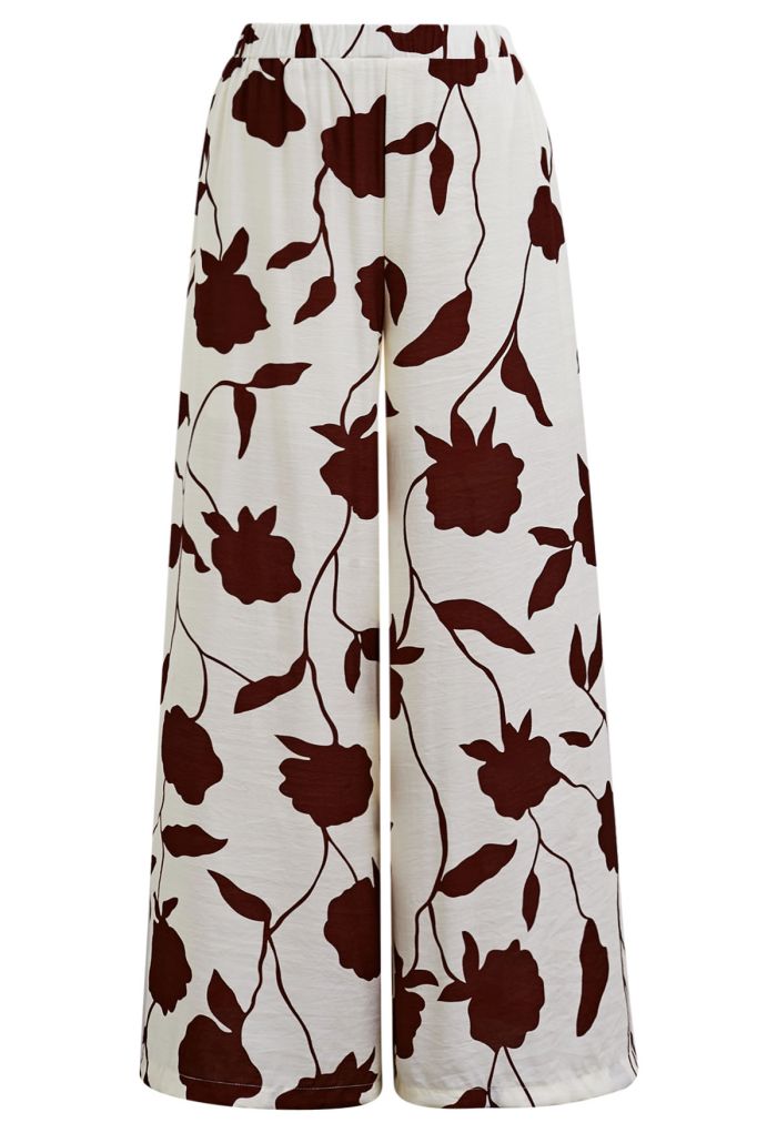 Floral Shadow Wide-Leg Pants in Caramel