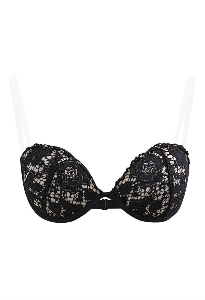 Rose Lace Push Up Bra Top in Black
