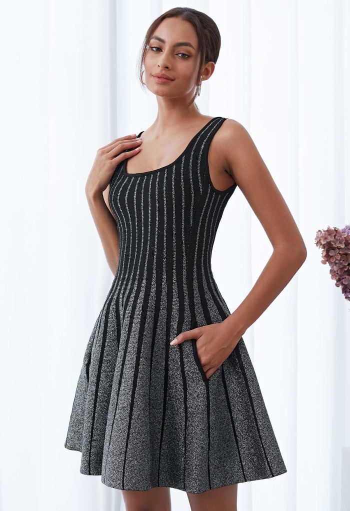 Sparkling Square Neck Side Pocket Skater Dress