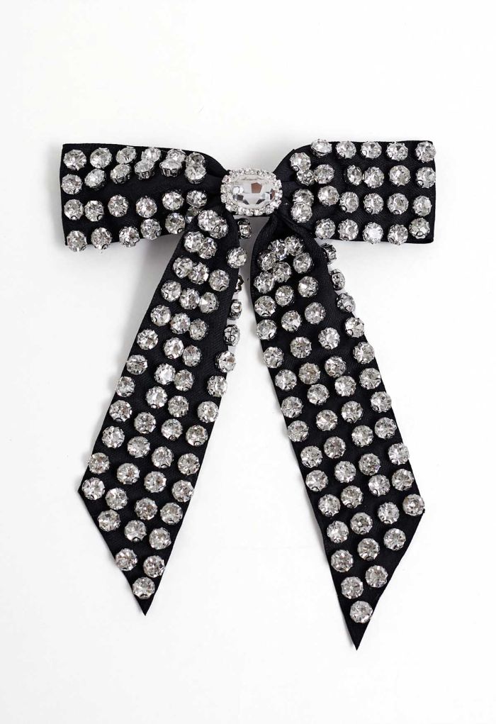 Rhinestone Bow Hair Clip in Black