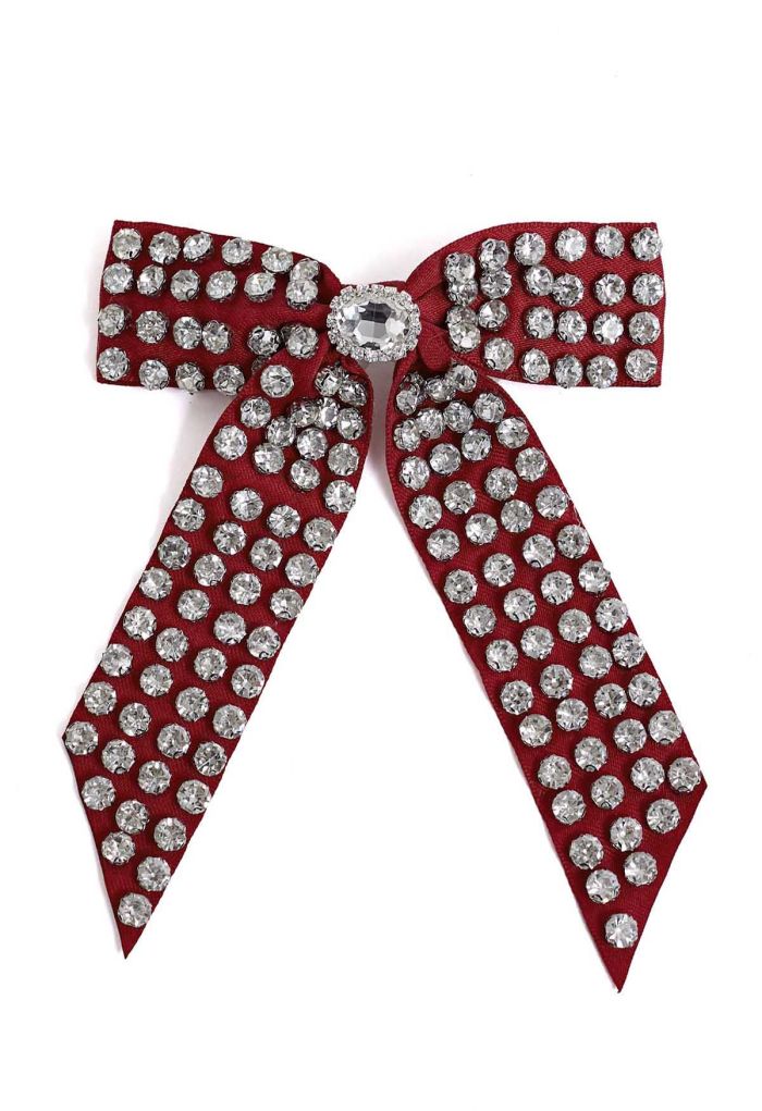 Rhinestone Bow Hair Clip in Red