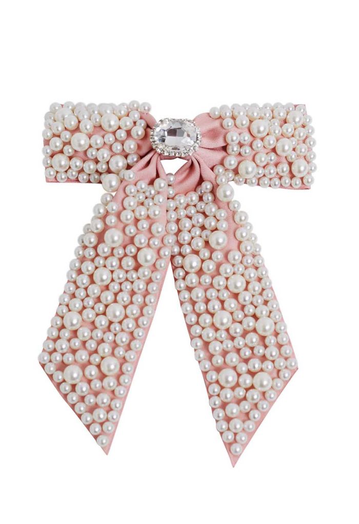 Faux-Pearl Bow Hair Clip in Pink