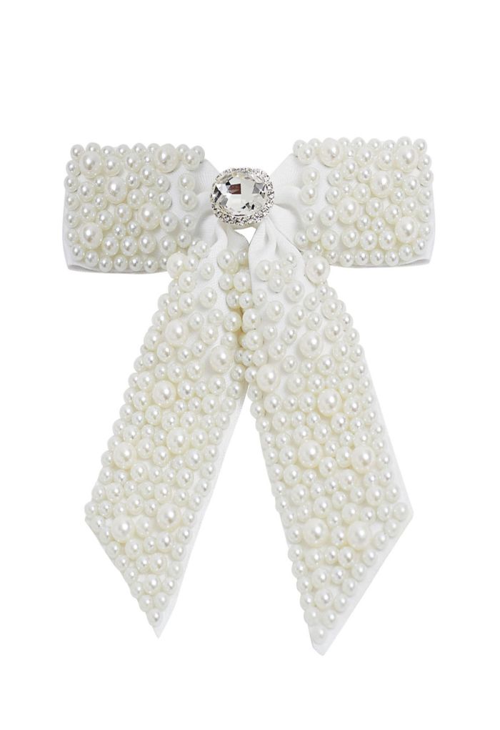 Faux-Pearl Bow Hair Clip in White
