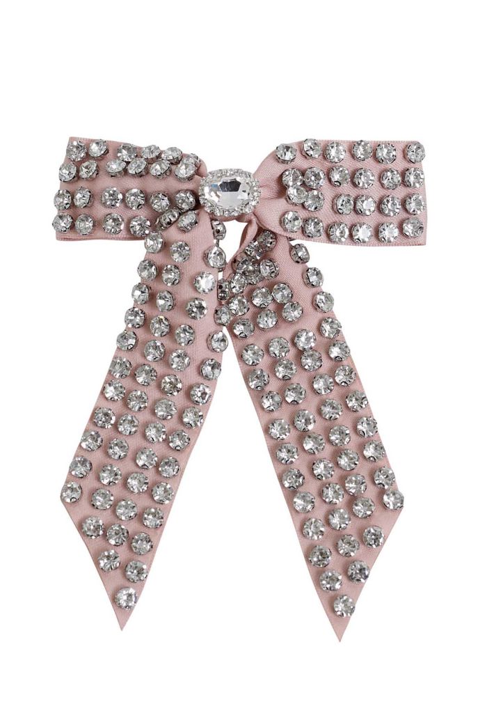 Rhinestone Bow Hair Clip in Pink