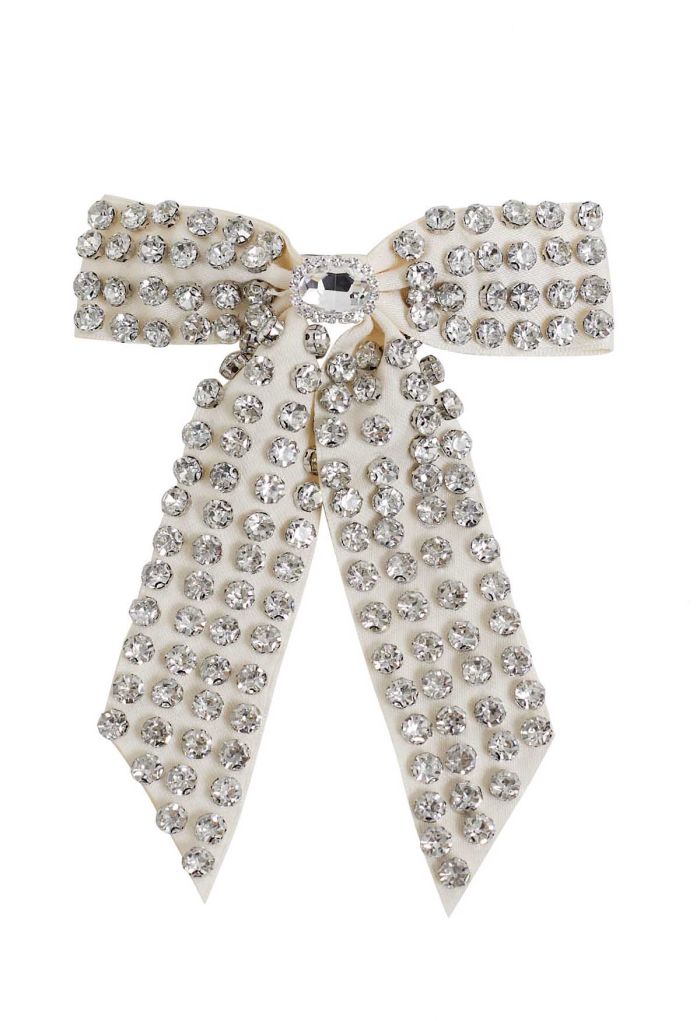 Rhinestone Bow Hair Clip in Cream
