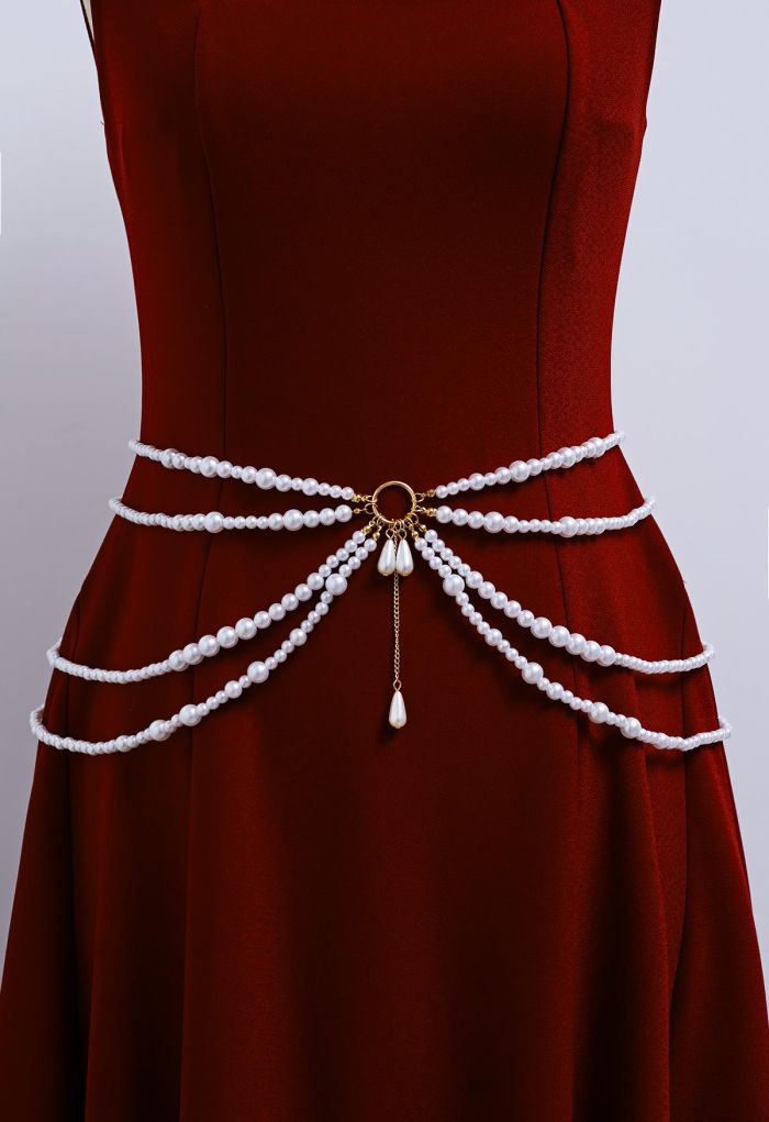 Layered Pearl-Inspired Chain Belt