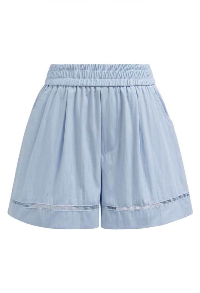 Ladder-Lace Hem Elasticated Waistband Shorts in Sky Blue
