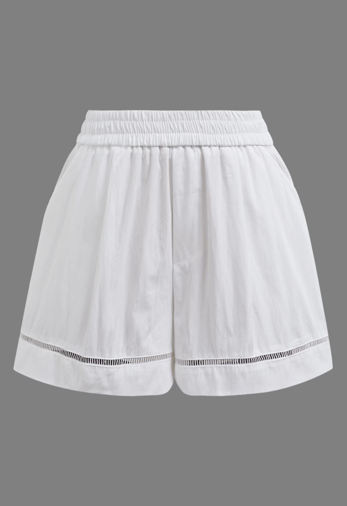 Ladder-Lace Hem Elasticated Waistband Shorts in White