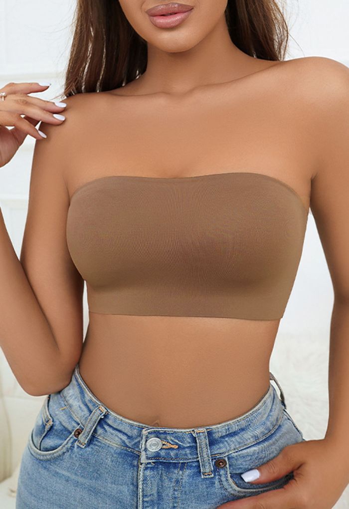 Strapless Bandeau Bra Top in Tan
