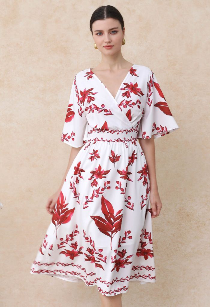 Red Lily Printed Faux-Wrap Midi Dress
